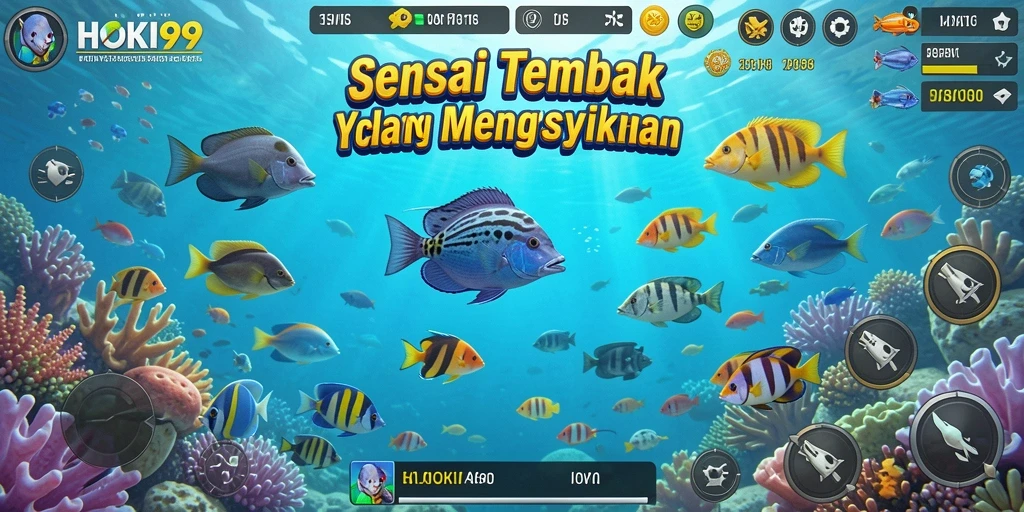 Tampilan gameplay HOKI99 dengan ikan berwarna-warni di lautan.