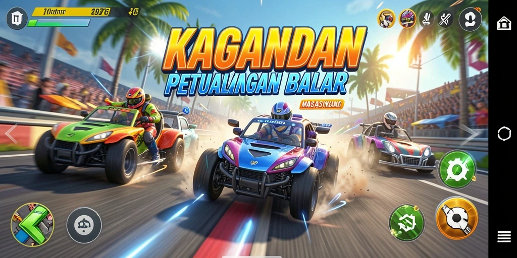 Tampilan gameplay balap KAGANDAN yang menegangkan dan penuh warna.