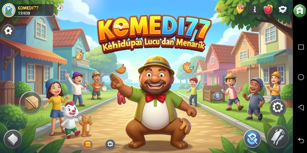 Tampilan gameplay KOMEDI77 yang lucu dan interaktif.