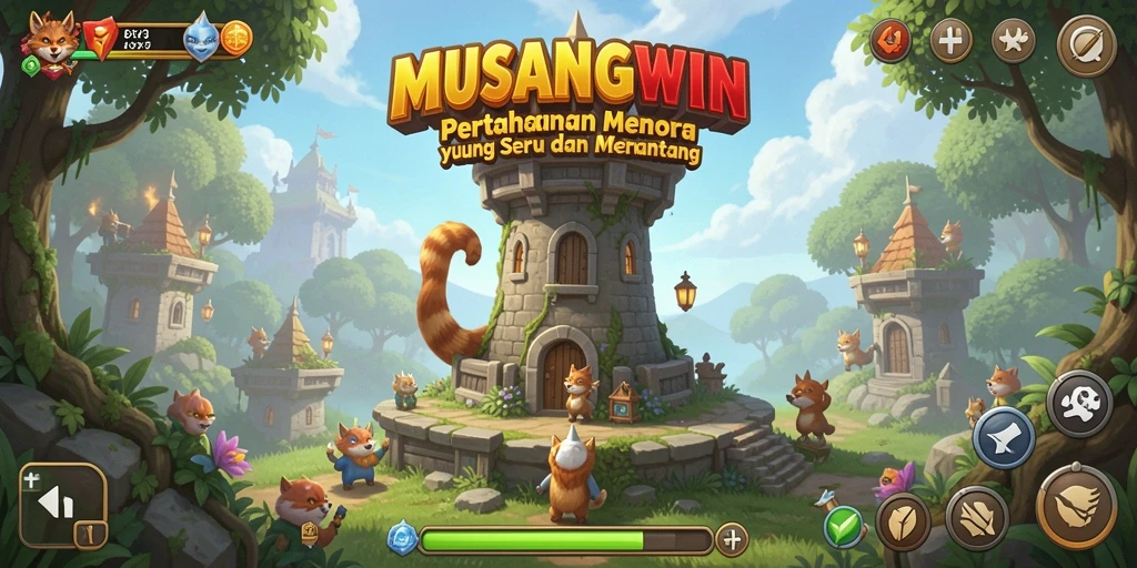 Tampilan menarik dari gameplay Tower Defense di MUSANGWIN.