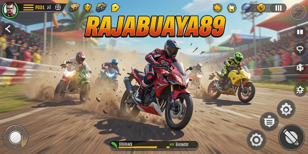 Gameplay seru RAJABUAYA89 dengan balapan motor yang menegangkan.