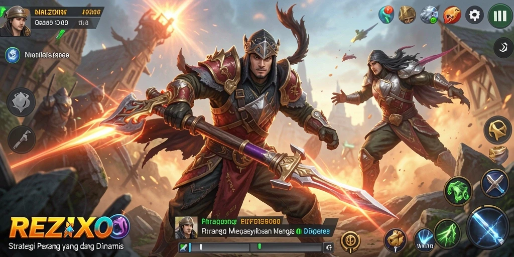 Screenshot menampilkan pertempuran taktis yang mendebarkan dalam REZIXO.