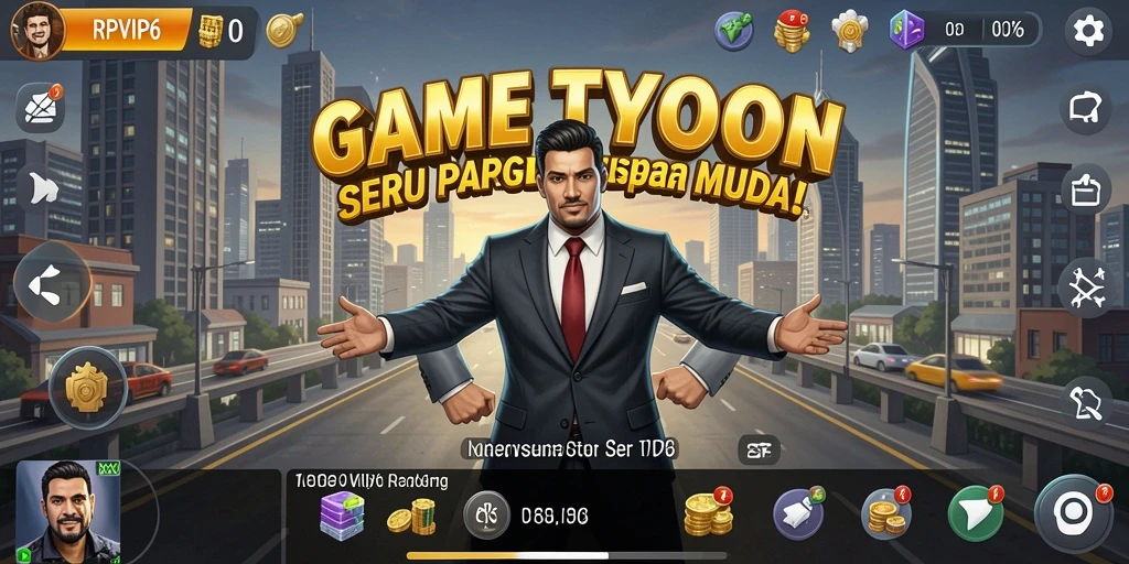 Tampilan gameplay RPVIP6 yang menarik dalam dunia bisnis Tycoon.